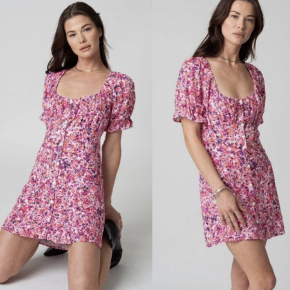 Stillwater The Brand Floral Puff Sleeve Mini Dress Pink Red Size XS 26526